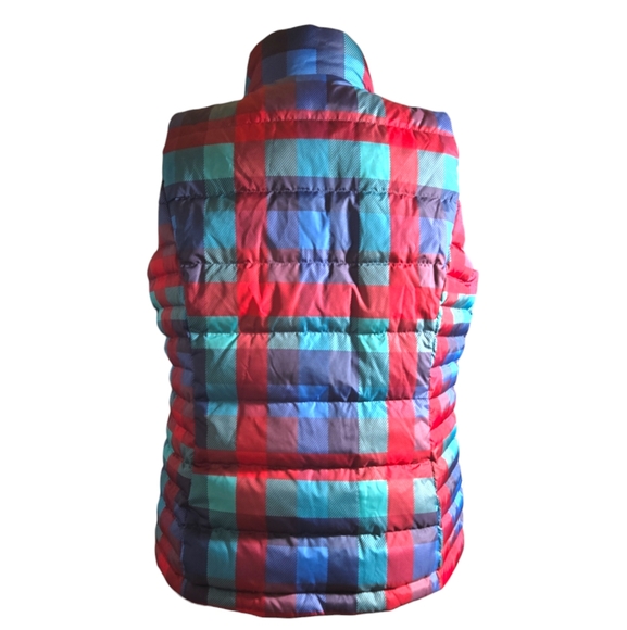Lands' End Turquoise, Blue & Red Plaid Full Zip Down Puffer Vest Size L(14-16) - Picture 4 of 12